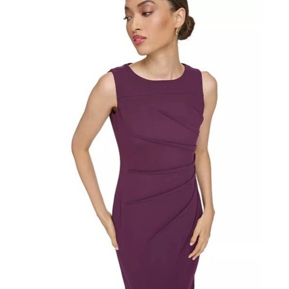 NWT Calvin Klein Women's Size 2 Purple Round-Neck Sleeveless Sheath Dress Work - Picture 3 of 13